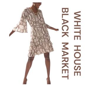 WHITE HOUSE BLACK MARKET Snakeskin Print Dress, Bell Sleeves, Size S.